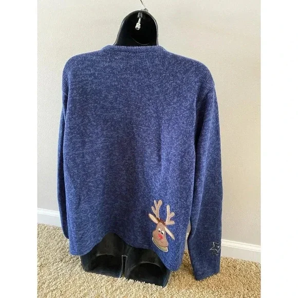 Vintage Ms Lee Christmas Sweater Cardigan Women's Large Embroidered Reindeer - Picture 13 of 16